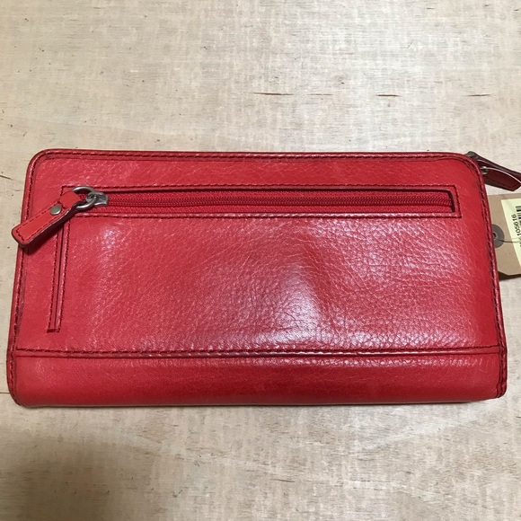 Fossil Hunter Zip Clutch Tomato Wallet Red Leather - Picture 3 of 7